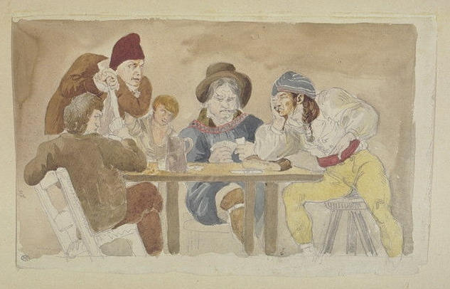 Joueurs de cartes attablés à l'auberge, Eugène Delacroix (1798-1863)